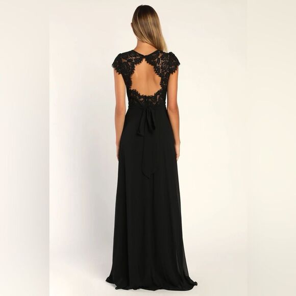 Lulus Momentous Moments Black Lace Backless Maxi Dress Size XS NEW NWT - Picture 7 of 11
